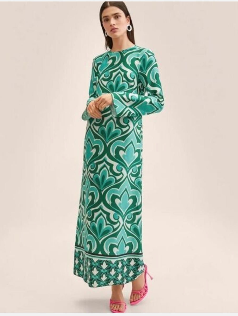 MANGO Green Cut-Out Detail Maxi Dress Women's  4 Long Sleeve Artsy